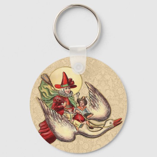 Moeder de Gans Kind Antieke Illustratie Sleutelhanger (Voorkant)