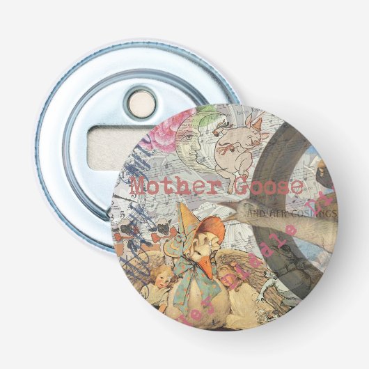 Moeder de Gans kinderrijmpje sprookje Button Flesopener (Voorkant)