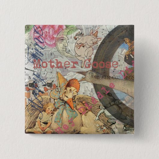 Moeder de Gans kinderrijmpje sprookje Vierkante Button 5,1 Cm (Voorkant)