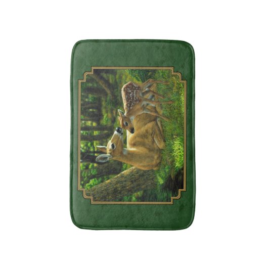 Moeder Deer en Fawn Forest Green Badmat (Voorkant Verticaal)