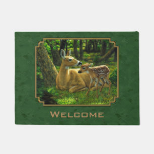 Moeder Deer en Fawn Forest Green Deurmat