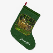 Moeder Deer en Fawn Forest Green Grote Kerstsok (Voorkant (Hangend))