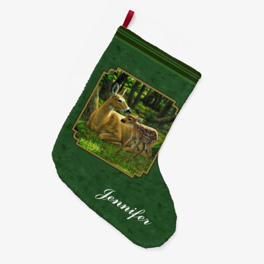 Moeder Deer en Fawn Forest Green Grote Kerstsok (Voorkant (Hangend))