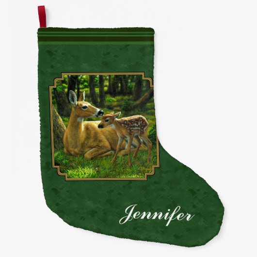 Moeder Deer en Fawn Forest Green Grote Kerstsok (Voorkant)