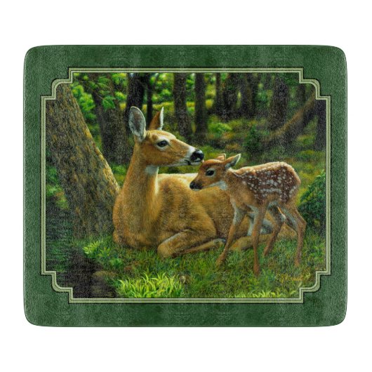 Moeder Deer en Fawn Forest Green Snijplank (Voorkant)