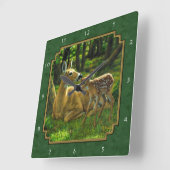 Moeder Deer en Fawn Forest Green Vierkante Klok (Hoek)