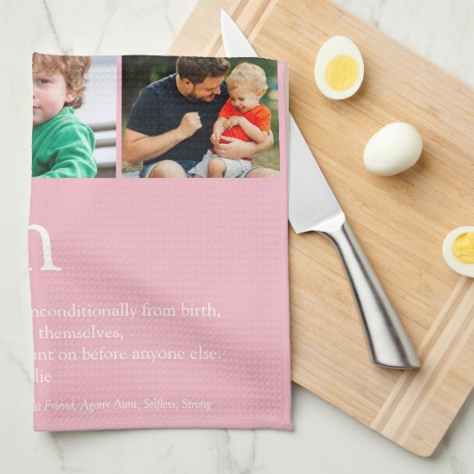 Moeder Definitie 9 Fotocollage Roze Theedoek (Quarter Fold)