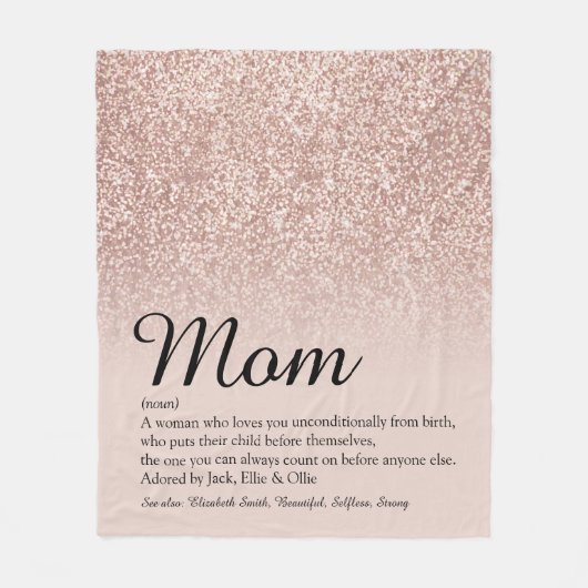 Moeder Definitie Elegant Schrift Roze Goud Glitter Fleece Deken (Voorkant)