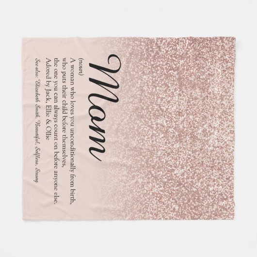 Moeder Definitie Elegant Script Roze Goud Glitter Fleece Deken (Voorkant (Horizontaal))