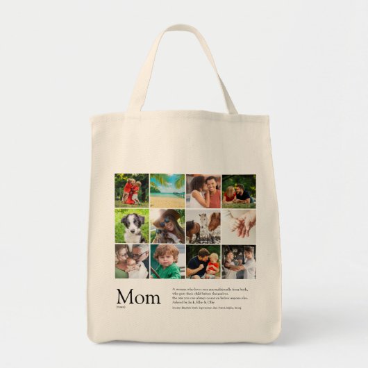 Moeder Definitie Modern 12 Foto Collage Tote Bag (Voorkant)