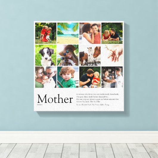 Moeder Definition Quote Foto Collage Canvas Afdruk (Insitu (Houten vloer))