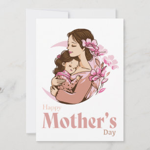Moeder die baby-dochter vasthoudt Maan Bloem Moede Feestdagenkaart