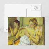 Moeder die haar kinderhaar bedekt. 1901, Mary Cass Briefkaart (Voorkant / Achterkant)
