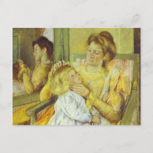 Moeder die haar kinderhaar bedekt. 1901, Mary Cass Briefkaart