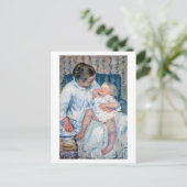 Moeder die haar slaperig kind, Cassatt, wil wassen Briefkaart (Staand voorkant)