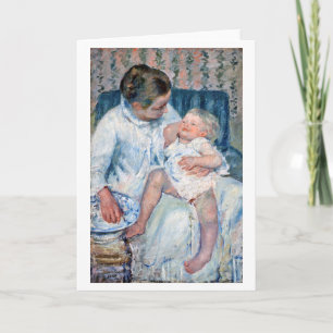 Moeder die haar slaperig kind, Cassatt, wil wassen Kaart