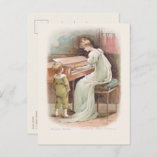 moeder die Piano speelt voor haar zoon Feestdagenkaart (Voorkant / Achterkant)