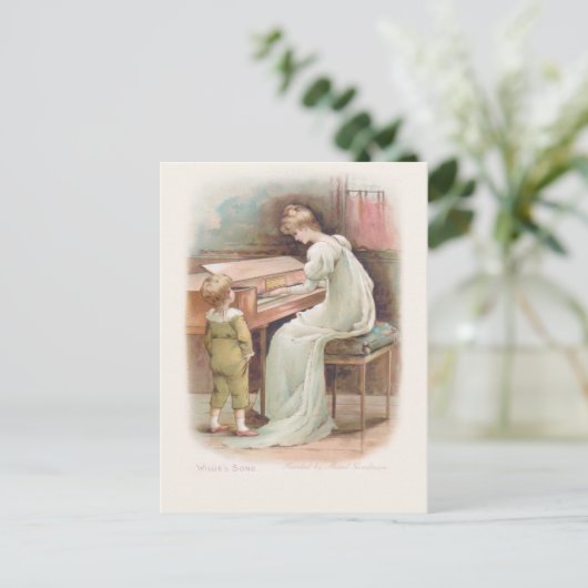  moeder die Piano speelt voor haar zoon Feestdagenkaart (Staand voorkant)