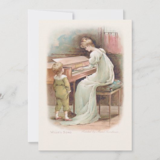  moeder die Piano speelt voor haar zoon Feestdagenkaart (Voorkant)