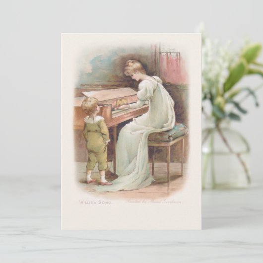  moeder die Piano speelt voor haar zoon Feestdagenkaart (Staand voorkant)