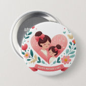Moeder & Dochter Bloemhart - Gelukkige Moederdag Ronde Button 7,6 Cm (Voorkant /achterkant)