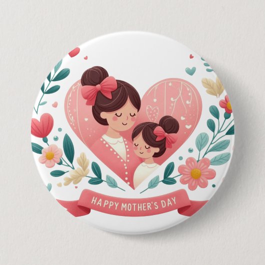 Moeder & Dochter Bloemhart - Gelukkige Moederdag Ronde Button 7,6 Cm (Voorkant)