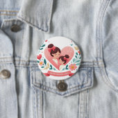 Moeder & Dochter Bloemhart - Gelukkige Moederdag Ronde Button 7,6 Cm (In situ)