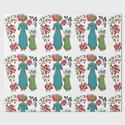 Moeder Dochter Duo Red Roses Floral Greenery Cadeaupapier (Vlak)