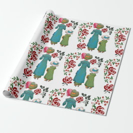 Moeder Dochter Duo Red Roses Floral Greenery Cadeaupapier