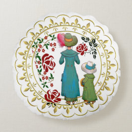 Moeder Dochter Duo Red Roses Floral Greenery Rond Kussen