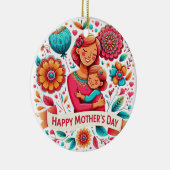 Moeder & Dochter Knuffelen Bloemend Moederdag Keramisch Ornament (Rechts)