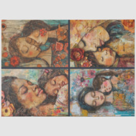 Moeder Dochter Kunstenaar Crafting Collage Decoupa Tissuepapier