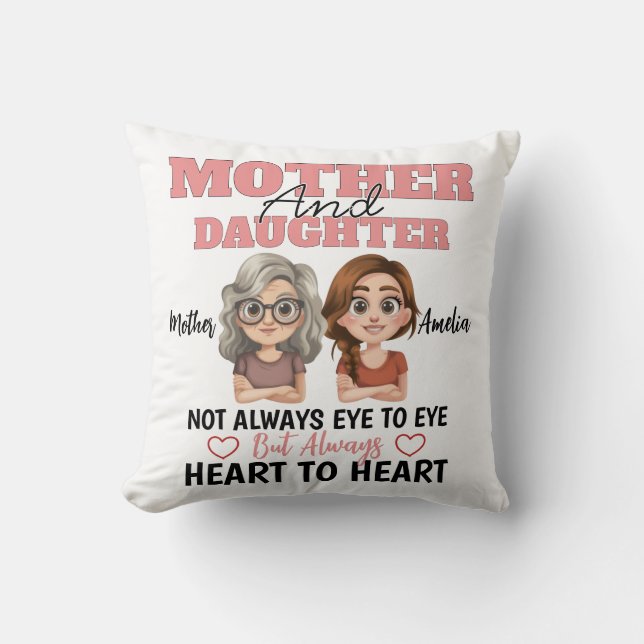 Moeder Dochter Liefde Over Mijlen en Harten Kussen (Voorkant)