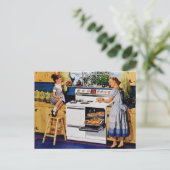 Moeder/Dochter Retro Keuken Postkaart (Staand voorkant)