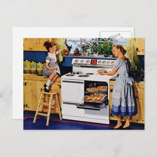 Moeder/Dochter Retro Keuken Postkaart (Voorkant / Achterkant)
