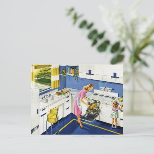 Moeder/dochter Retro Kitchen #2 Briefkaart (Staand voorkant)