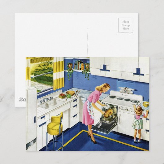 Moeder/dochter Retro Kitchen #2 Briefkaart (Voorkant / Achterkant)