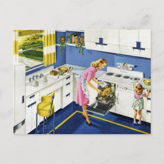 Moeder/dochter Retro Kitchen #2 Briefkaart