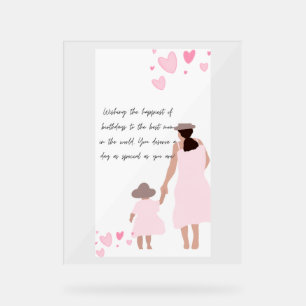 Moeder & Dochter Roze Hart Silhouet Acryl Bord