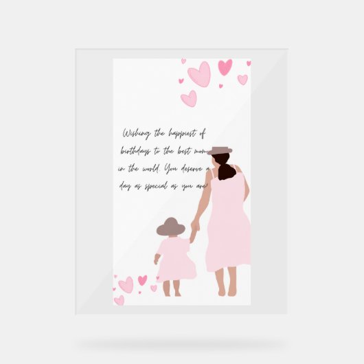 Moeder & Dochter Roze Hart Silhouet Acryl Bord (Voorkant)