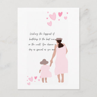 Moeder & Dochter Roze Hart Silhouet Briefkaart