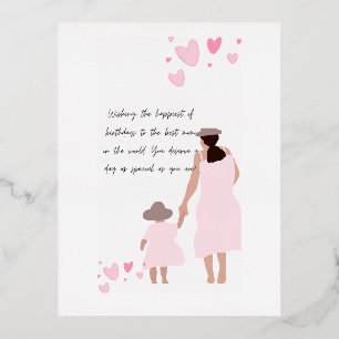 Moeder & Dochter Roze Hart Silhouet Folie Feestdagen Briefkaart