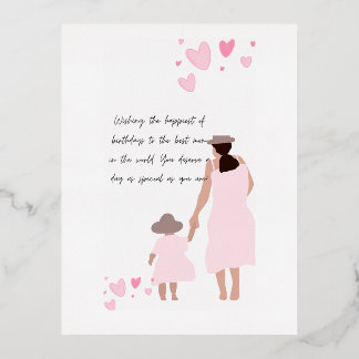 Moeder & Dochter Roze Hart Silhouet Folie Feestdagen Briefkaart