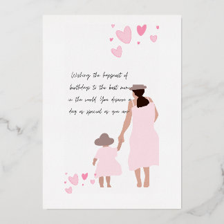 Moeder & Dochter Roze Hart Silhouet Folie Feestdagenkaart