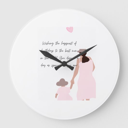 Moeder & Dochter Roze Hart Silhouet Grote Klok (Voorkant)