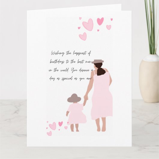 Moeder & Dochter Roze Hart Silhouet Kaart (Voorkant)
