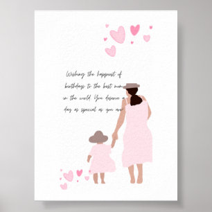 Moeder & Dochter Roze Hart Silhouet Poster