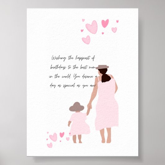 Moeder & Dochter Roze Hart Silhouet Poster (Voorkant)