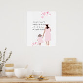 Moeder & Dochter Roze Hart Silhouet Poster (Keuken)