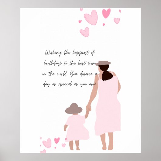 Moeder & Dochter Roze Hart Silhouet Poster (Voorkant)